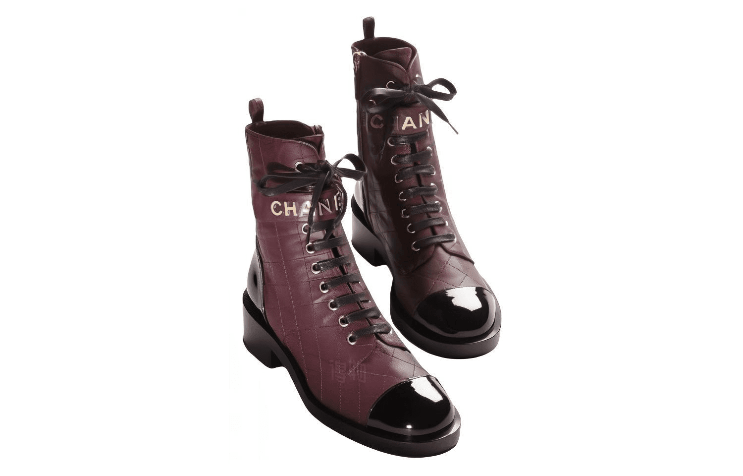 CHANEL Leather Comfortable Chunky Heel Simple Lace-Up Ankle Boots Women's Wine Red 3