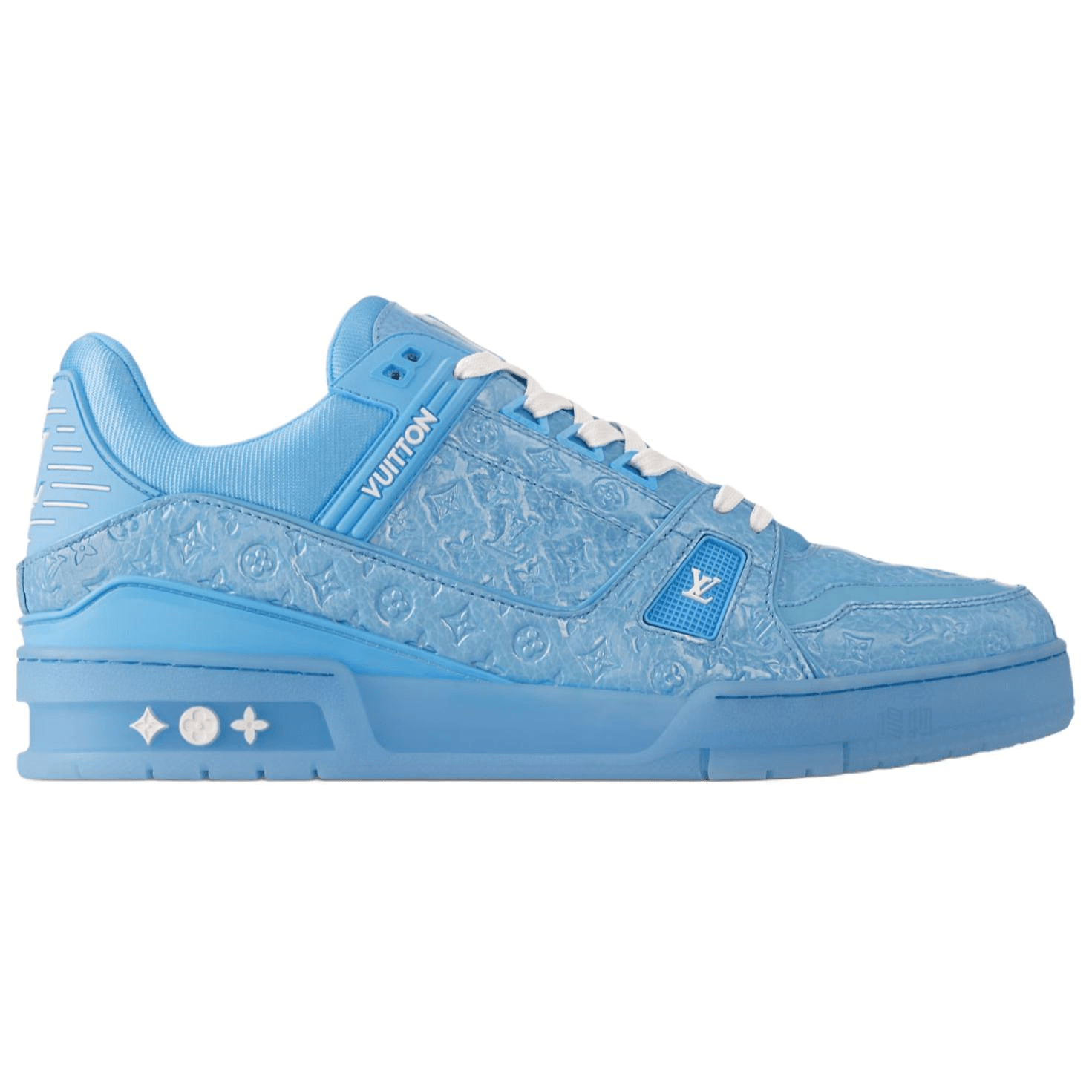 LOUIS VUITTON Trainer Patent Calfskin Leather Round-Toe Lace-Up Pattern Embossed Low-Top Sneakers Men's Blue 3