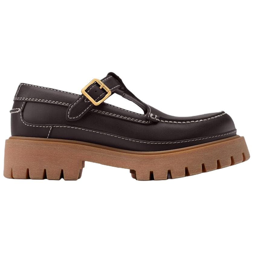 LOUIS VUITTON REMIX Calfskin Leather Round Toe Buckle Mary Jane Shoes Casual Shoes Men's Brown 3