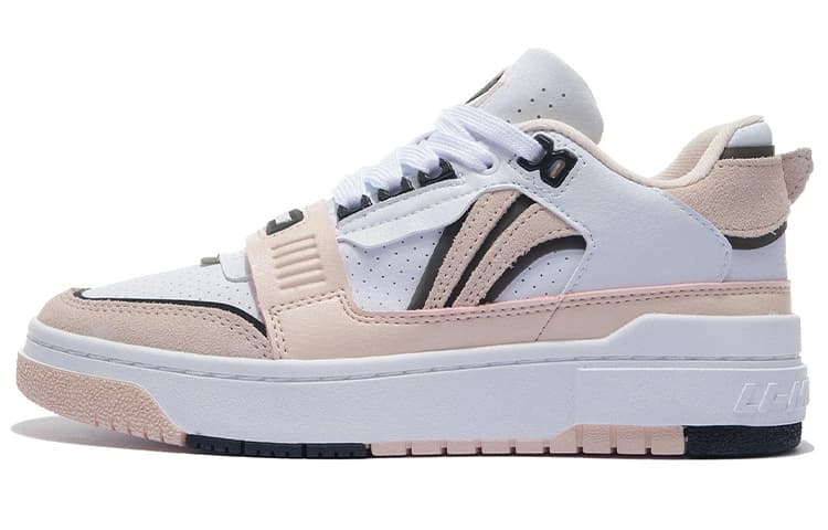 LINING Badfive Vintage Basketball Shoes Women's Low-Top Standard White/Soft Rose Pink