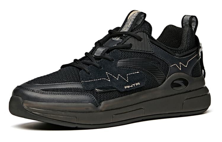 Anta Life Collection Cushioning Wear-Resistant Low-Top Skateboard Shoes Men's Black Gold 4