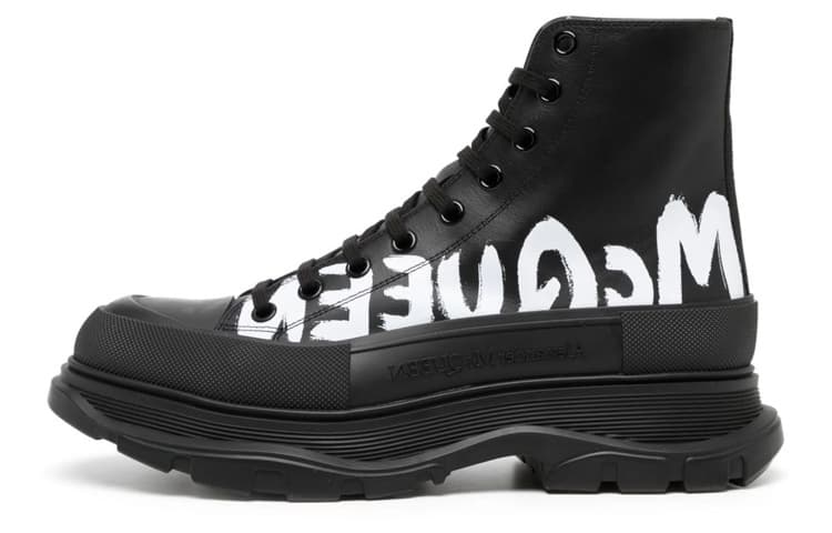 Alexander McQueen Tread Slick Boot Leather Graffiti Black White