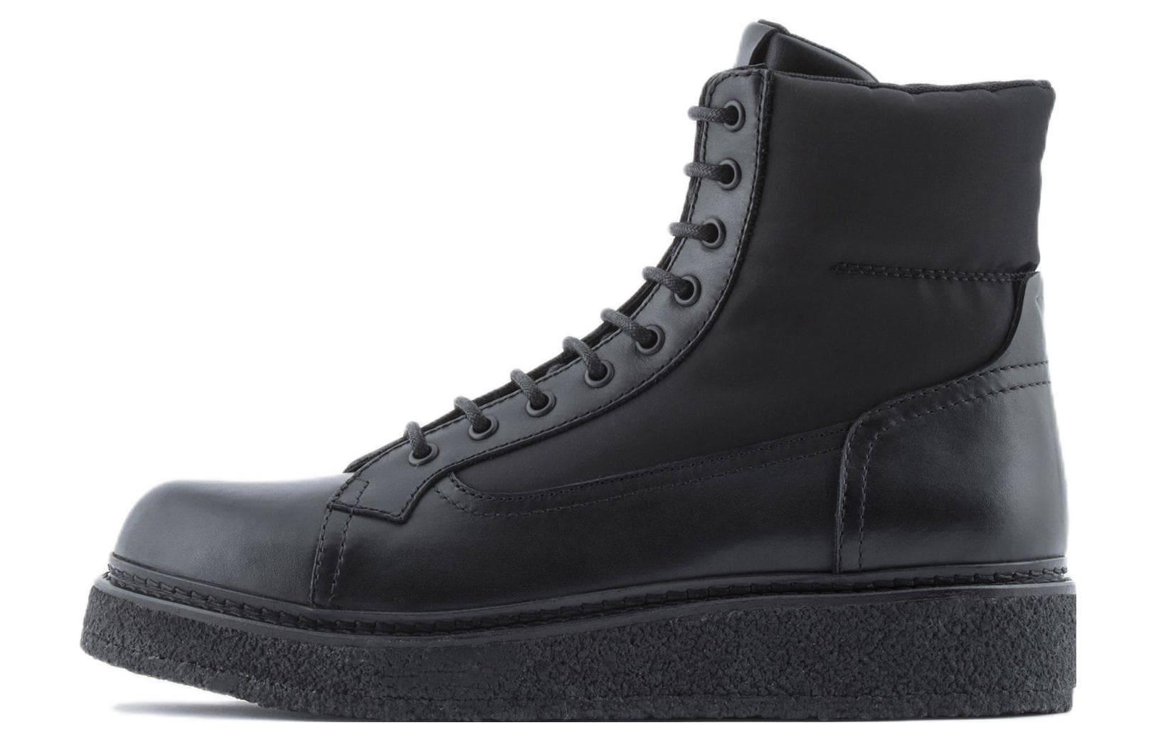 EMPORIO ARMANI Leather Lace-Up Round Toe Ankle Boots Men's Black