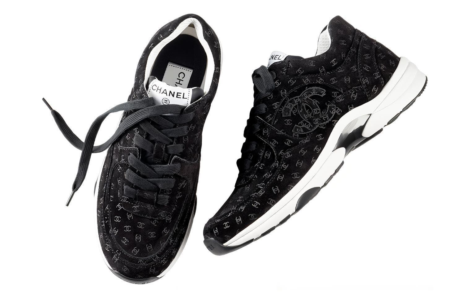 CHANEL Suede Trainer Printed Cc Black Women's 6