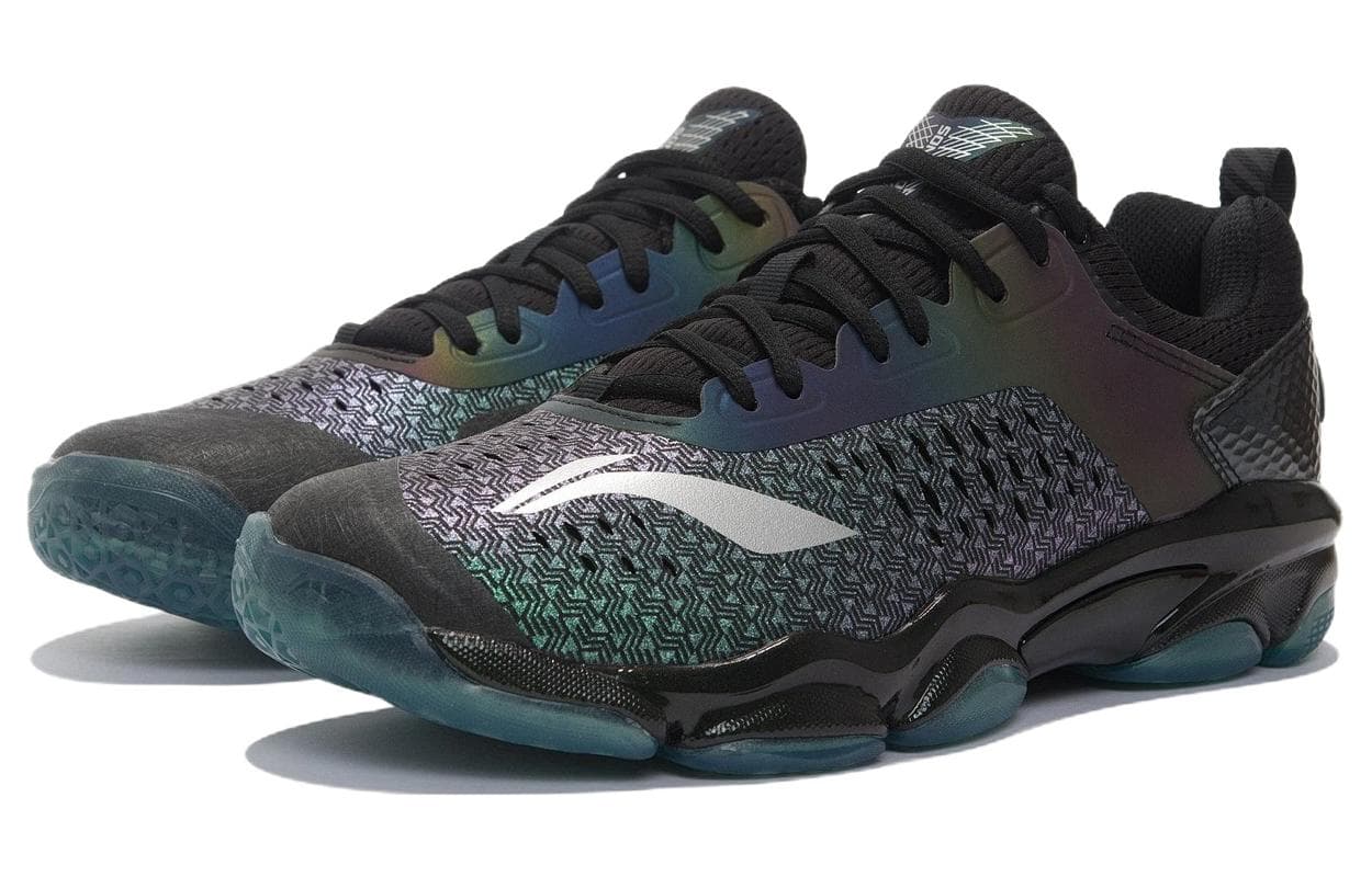 LiNing Sonic Boom 1.0 Cushioned Slip Resistant Abrasion Resistant Low Top Badminton Shoes Men's Black Blue 6