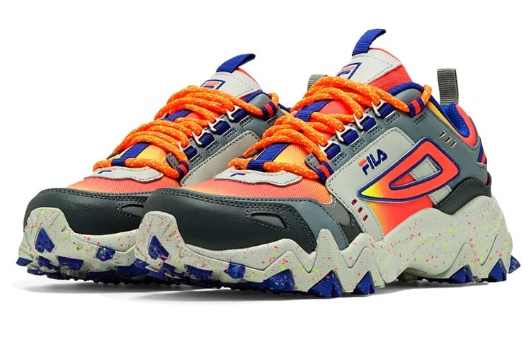 FILA Oakmont TR Cushioning Anti-Slip And Wear-Resistant Low-Top Chunky Sneakers Women's Blue Gray Orange US Version 6
