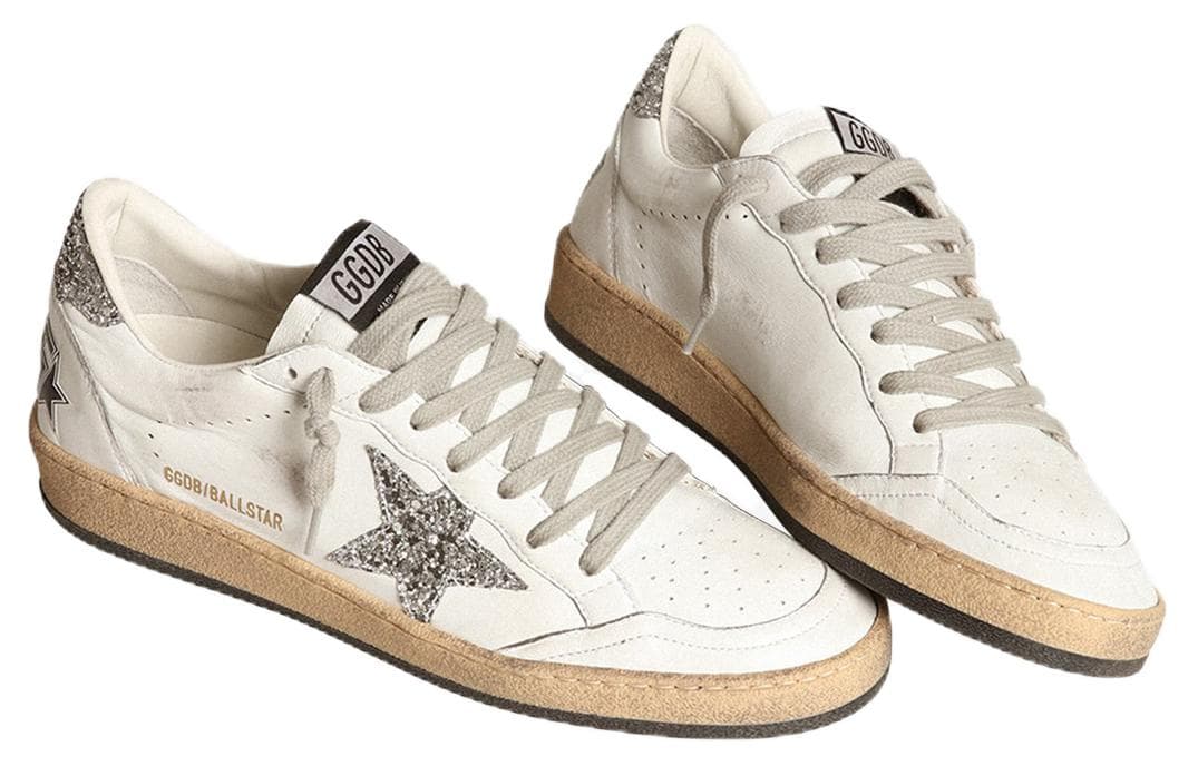 Golden Goose Ball Star White Silver Glitter Women's 6