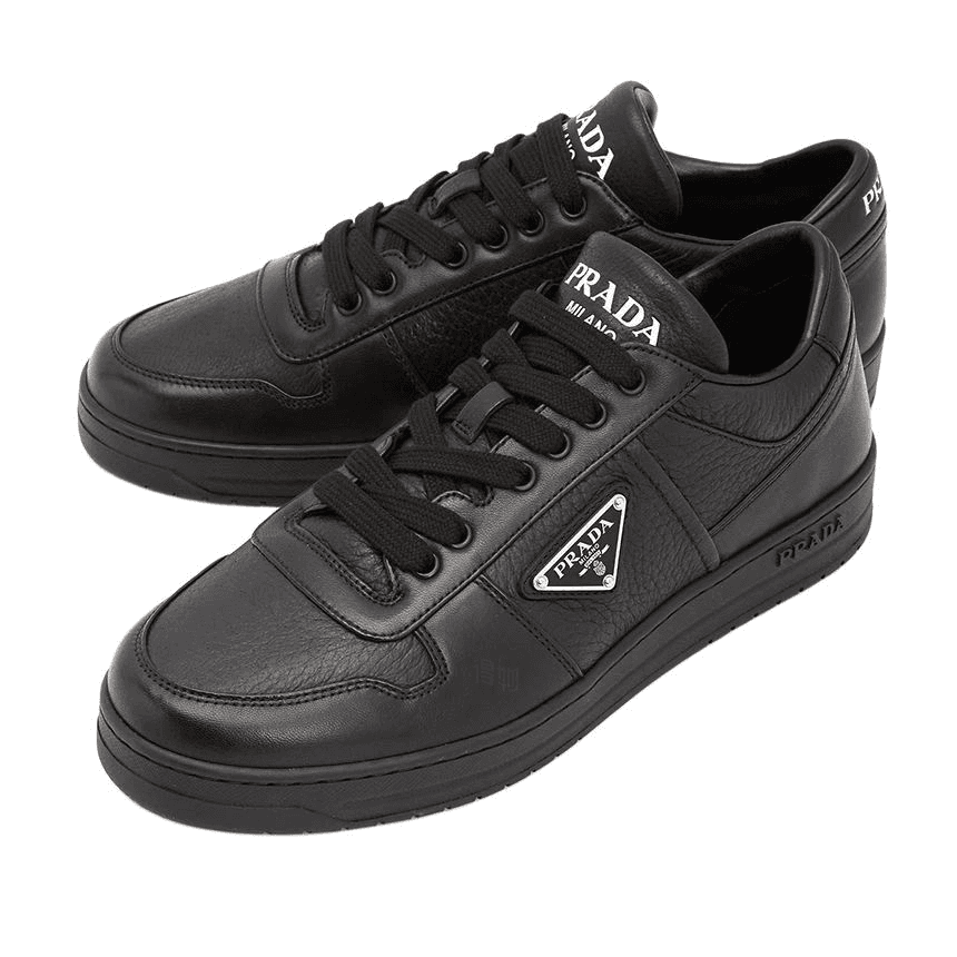 PRADA Leather Suede Logo Embellishment Round Toe Lace-Up Low-Top Skate Shoes Men's Black 5