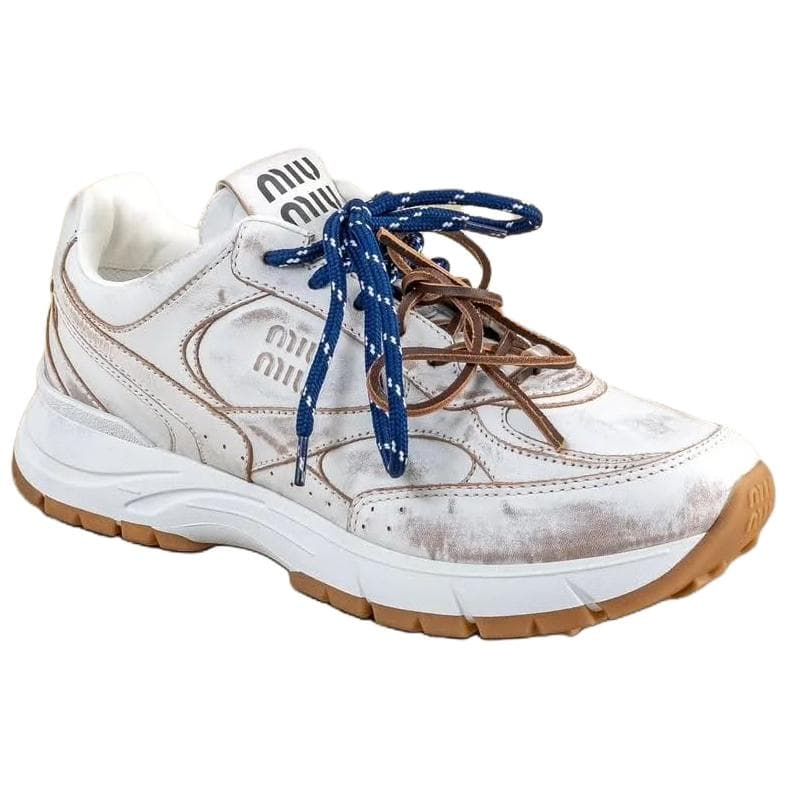 New Balance x MIU MIU Burnished Distressed Chunky Sole Platform Low-Top Casual Lifestyle Shoes Women's White 5