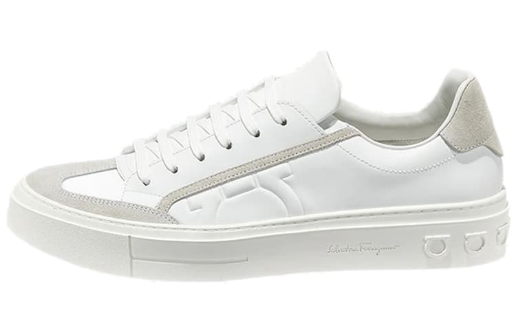 FERRAGAMO GANCINI Low Top Stylish Skateboarding Shoes Men's White 2