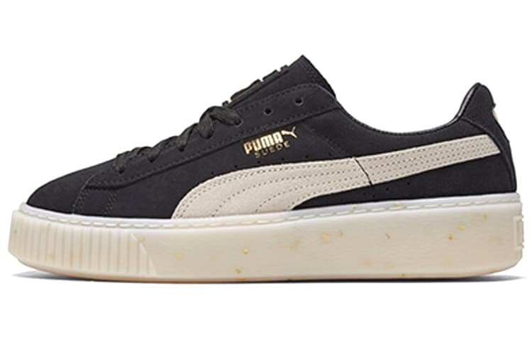 PUMA Suede Platform Black/White/Gold Board Shoes Women's 2