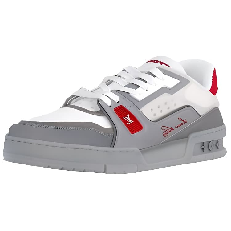 LOUIS VUITTON Trainer Round Toe Lace-Up Low-Top Sneakers Unisex Gray 5