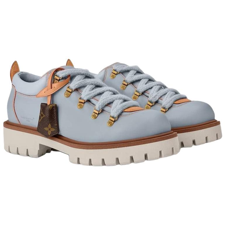 LOUIS VUITTON x Nigo Collaboration REMIX FW25 Calfskin Leather Round Toe Lace-Up Hiking Derby Shoes Casual Shoes Men's Grey Blue 6
