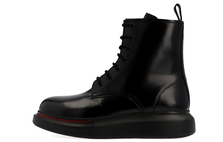 Alexander McQueen Glossed Leather Platform Ankle Boot Black Red Women's 2