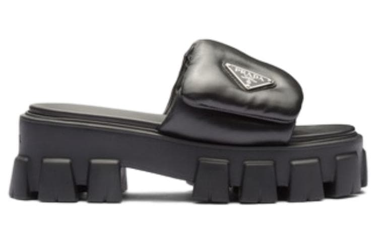 PRADA Soft Padded 55mm Strap Sandals Black Nappa Leather Women's 4