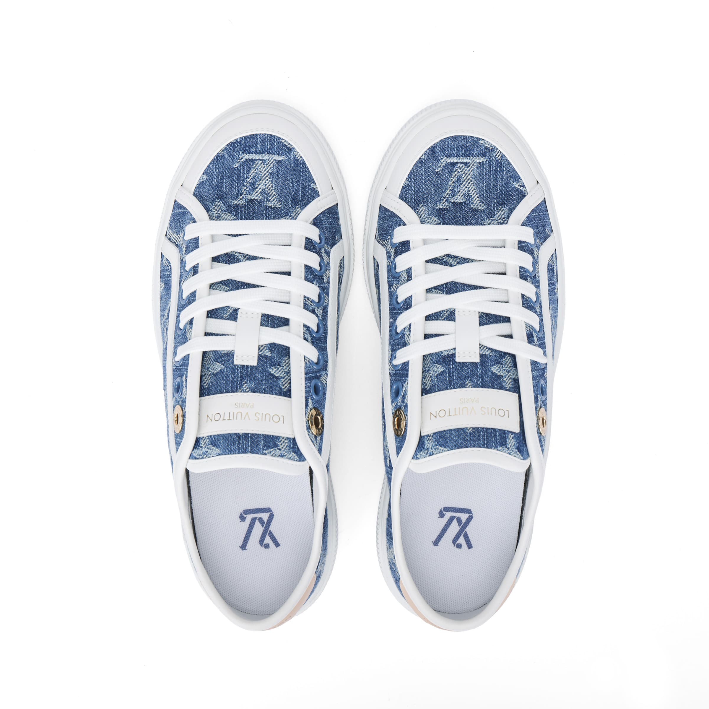 LOUIS VUITTON Lagoon Sneaker 25SS Spring Summer Biscuit Shoes Denim Round Toe Lace-Up Low-Top Canvas Shoes Women's Blue 6