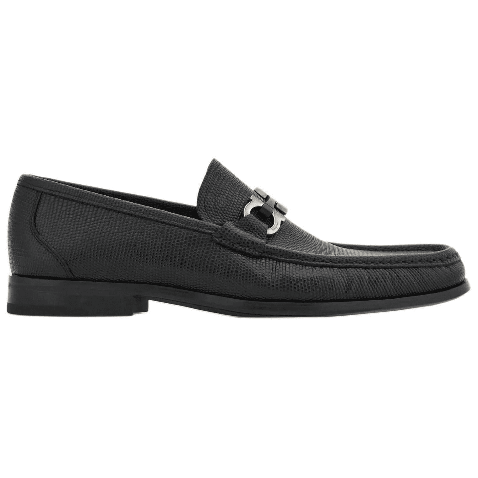 FERRAGAMO GANCINI Calfskin Slip-On Round Toe Bit Loafers Men's Black 4