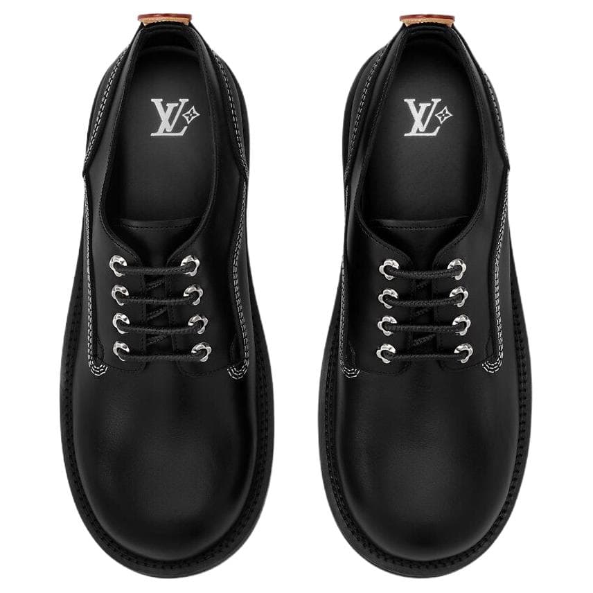LOUIS VUITTON x Nigo Collaboration Bubble FW25 Calfskin Leather Round Toe Lace-Up Casual Shoes Men's Black 6