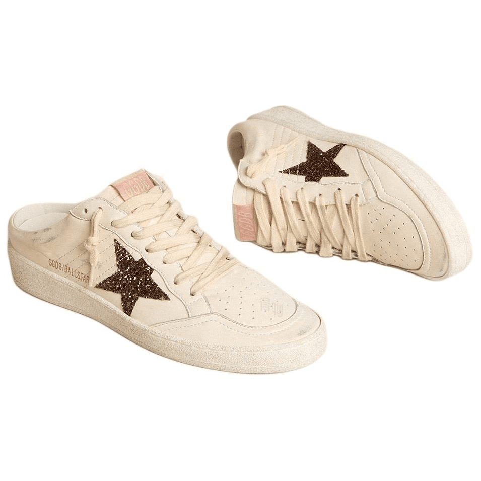 Golden Goose Ball Star Cow Leather Round Toe Slip-On Rubber Sole Slip-Resistant Toe-Cover Slides Women's Beige 6