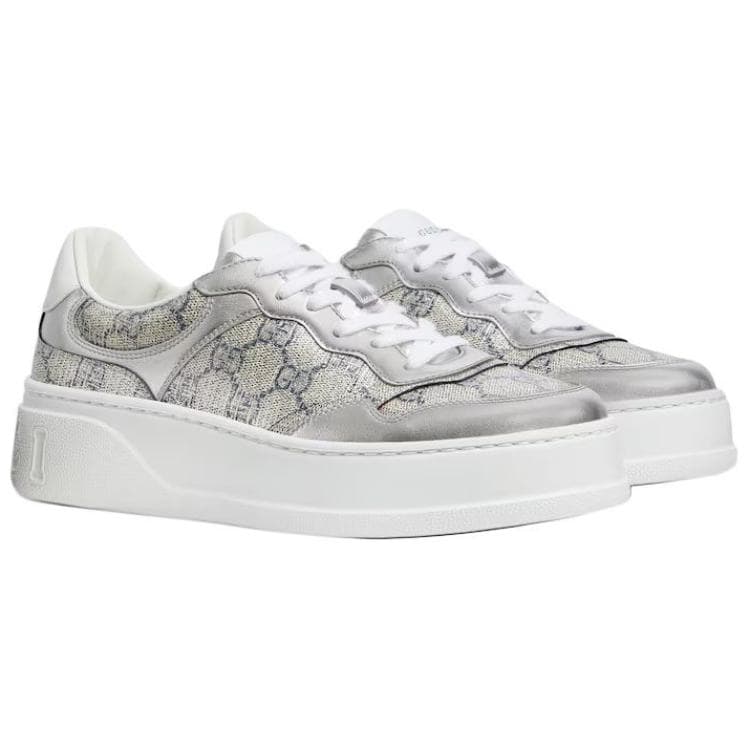 GUCCI GG Supreme Low-Top Skateboard Shoes Women's Silver 6