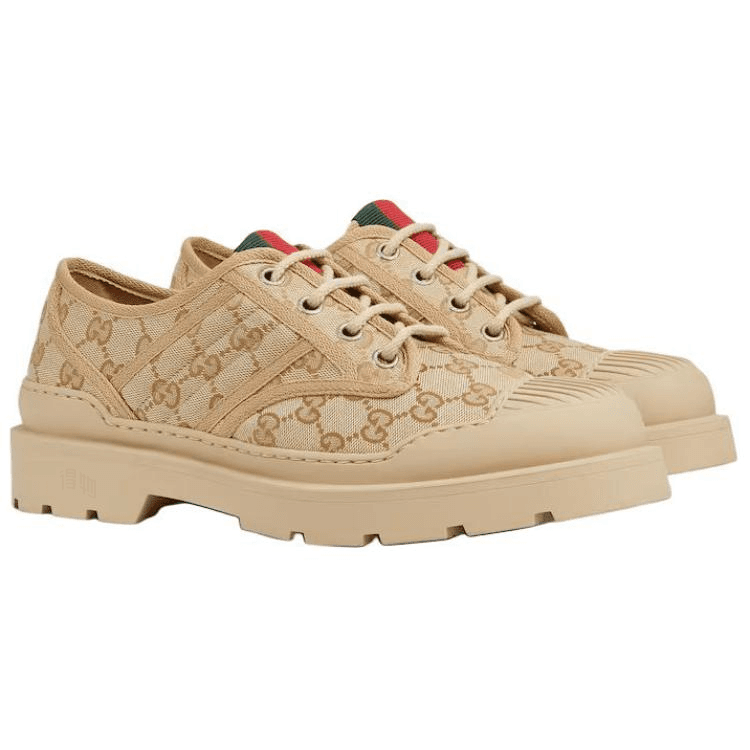 GUCCI Canvas Round Toe Lace-Up Casual Shoes Men's Beige 6