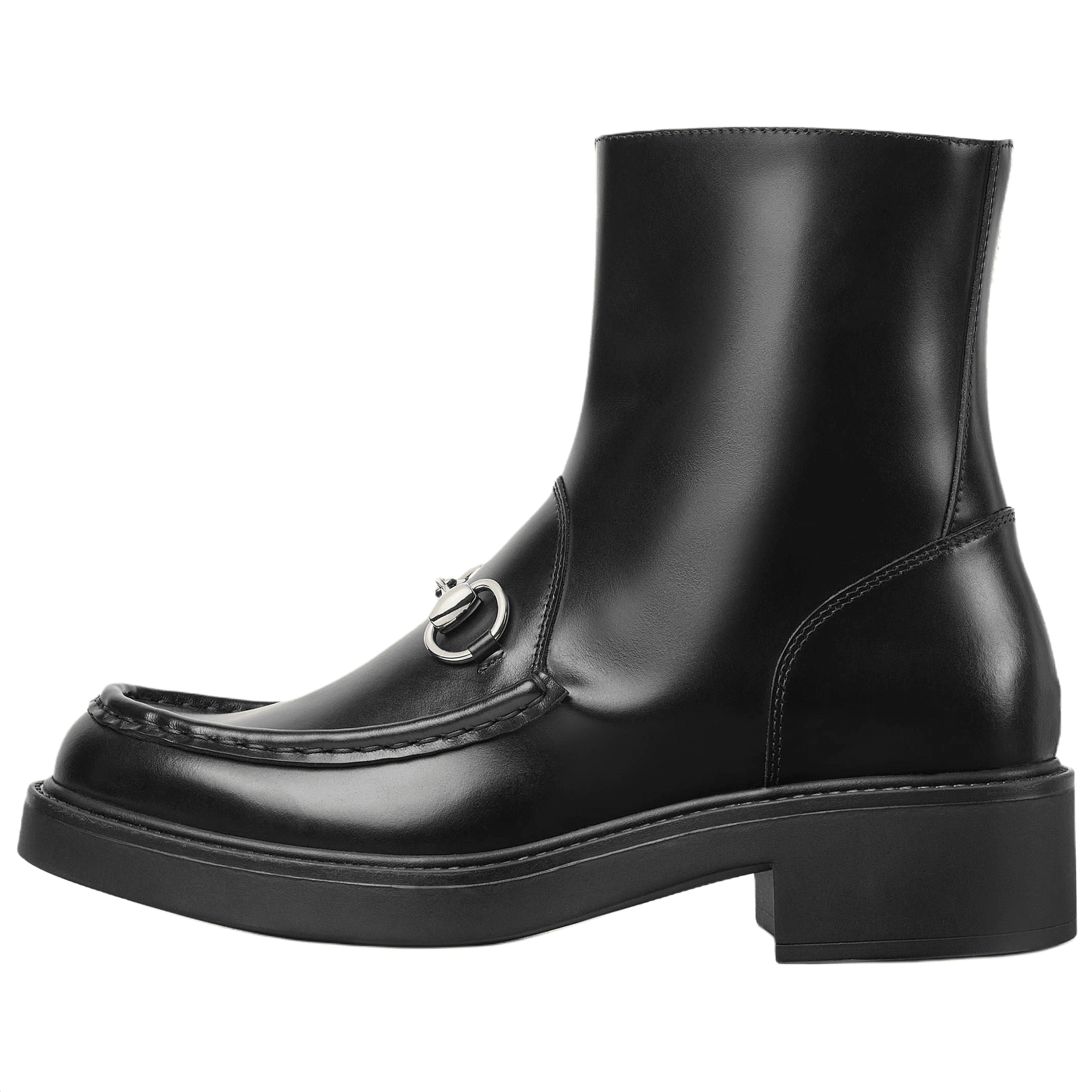 GUCCI Horsebit Leather Round-Toe Zip Ankle Boots Women's Black 2