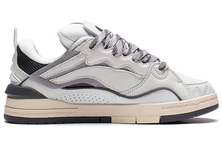LiNing Wave Golden Slip-Resistant Cushioning Wear-Resistant Lightweight Low-Top Skateboard Shoes Men's White Gray 3