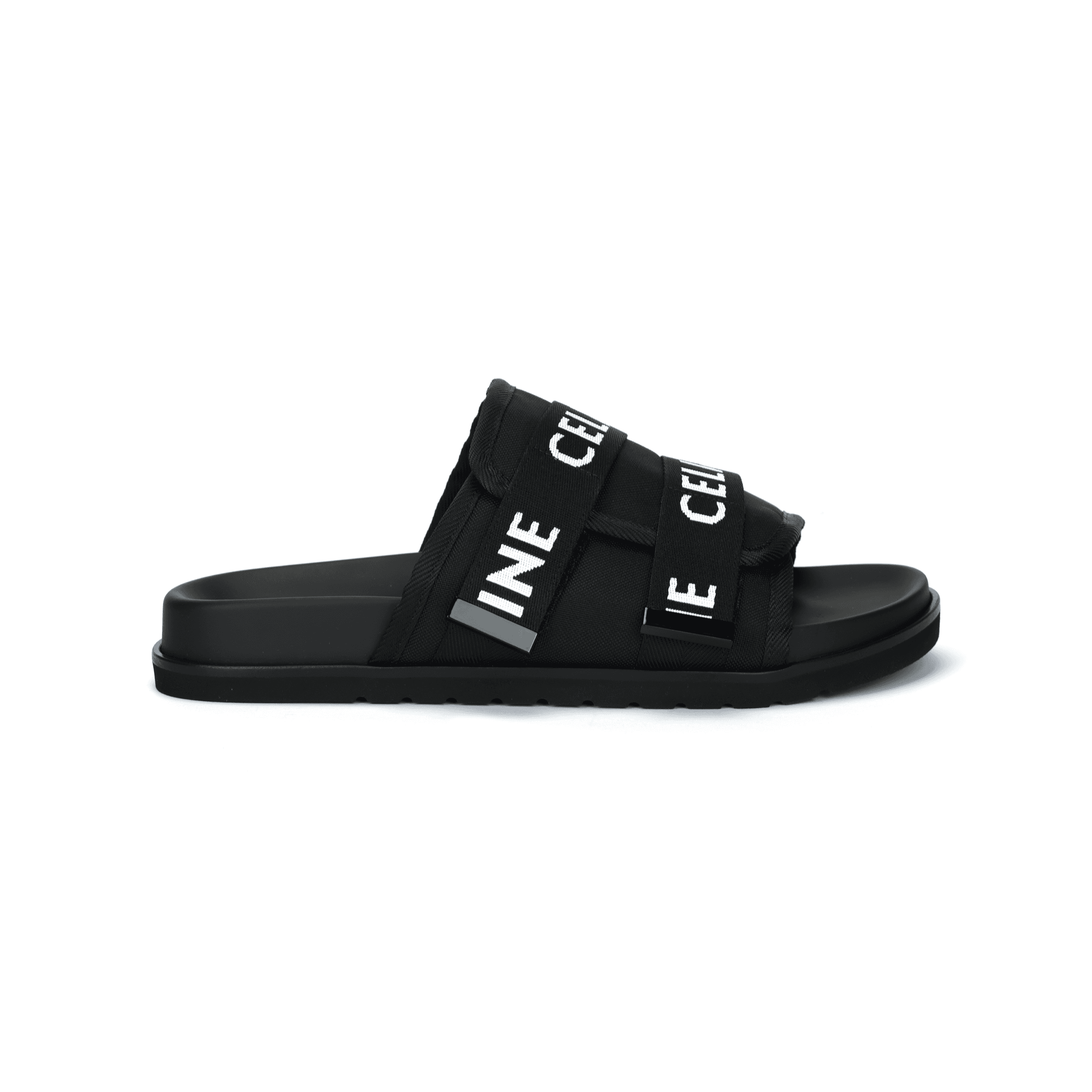 CELINE Pitea Round-Toe Flat Jacquard Strap Slide Sandals Men's Black 4