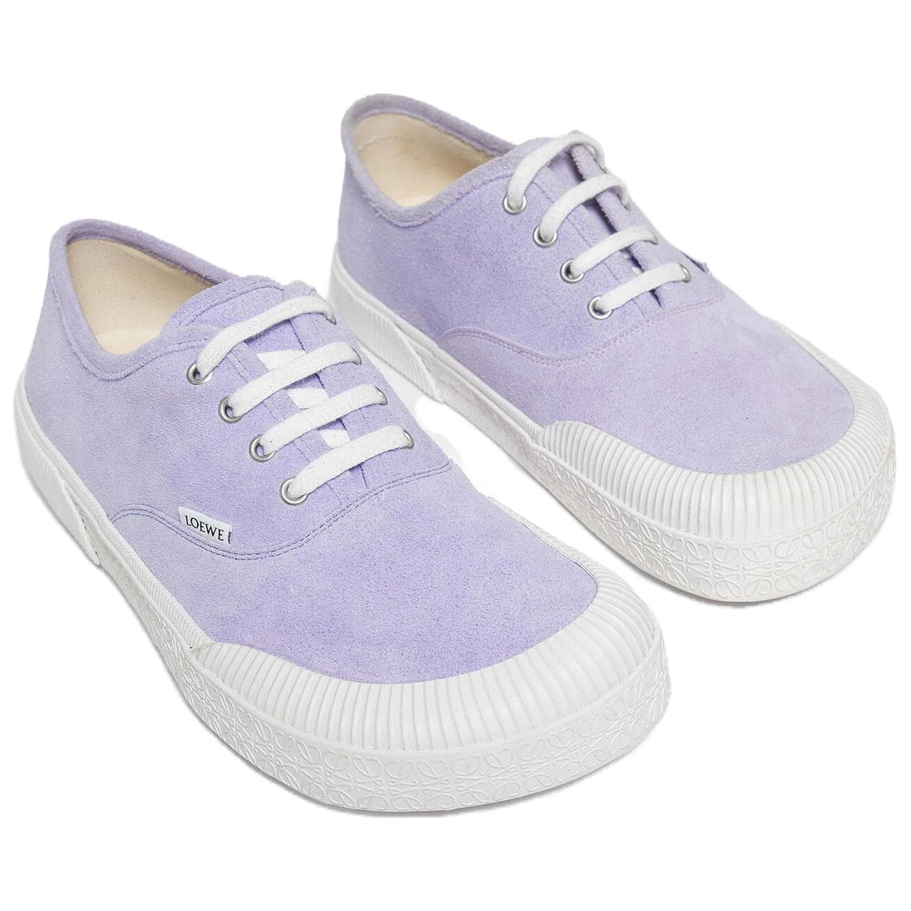 LOEWE Terra Vulca Suede Round-Toe Logo Low-Top Sneakers Men's Lilac Purple