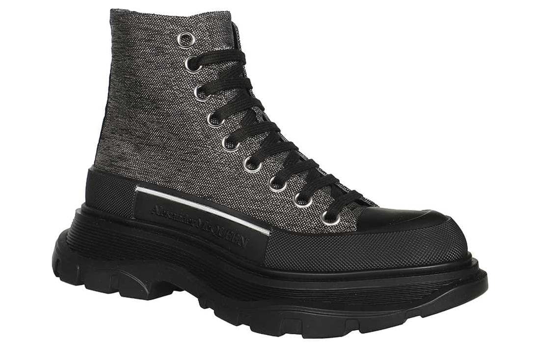 Alexander McQueen Tread Slick Lace Up Boot Black Silver Women's 5