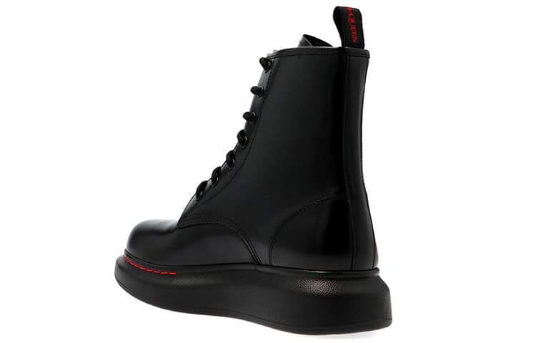 Alexander McQueen Glossed Leather Platform Ankle Boot Black Red Women's 6