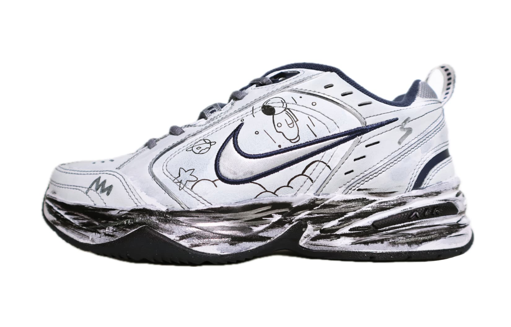 Nike Air Monarch 4 Anti-Slip Wear-Resistant Breathable Lightweight Low-Top Chunky Sneakers Unisex Cement Blue Gray 2