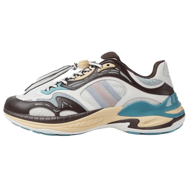 GUCCI 2.0 Mesh Leather Round Toe Drawstring Low-Top Casual Shoes Men's Grey Brown