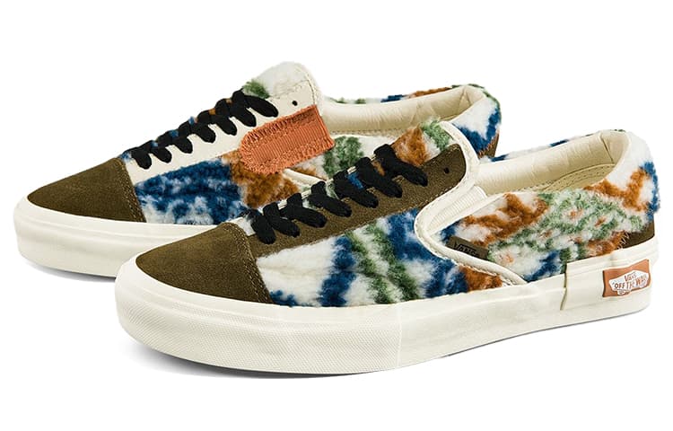 Vans Slip On Plush Splicing Retro Colorblock Casual Skate Shoes Unisex Green 4