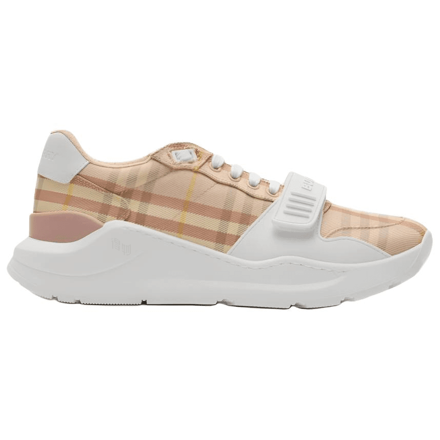 Burberry Check Calfskin Round-Toe Lace-Up Plaid Low-Top Casual Shoes Women's Beige 3