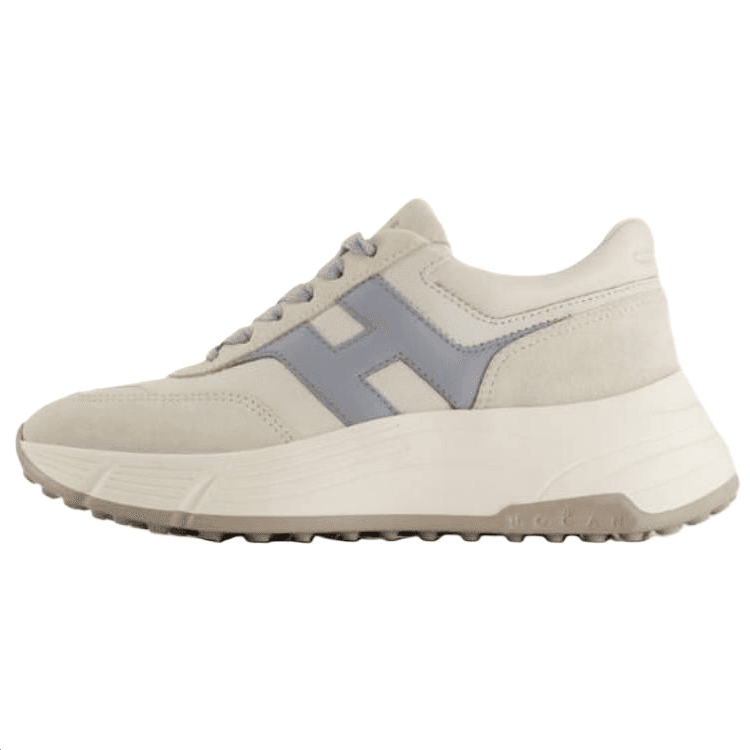 HOGAN H669 Suede Round-Toe Lace-Up Platform Low-Top Casual Shoes Women's Beige 2