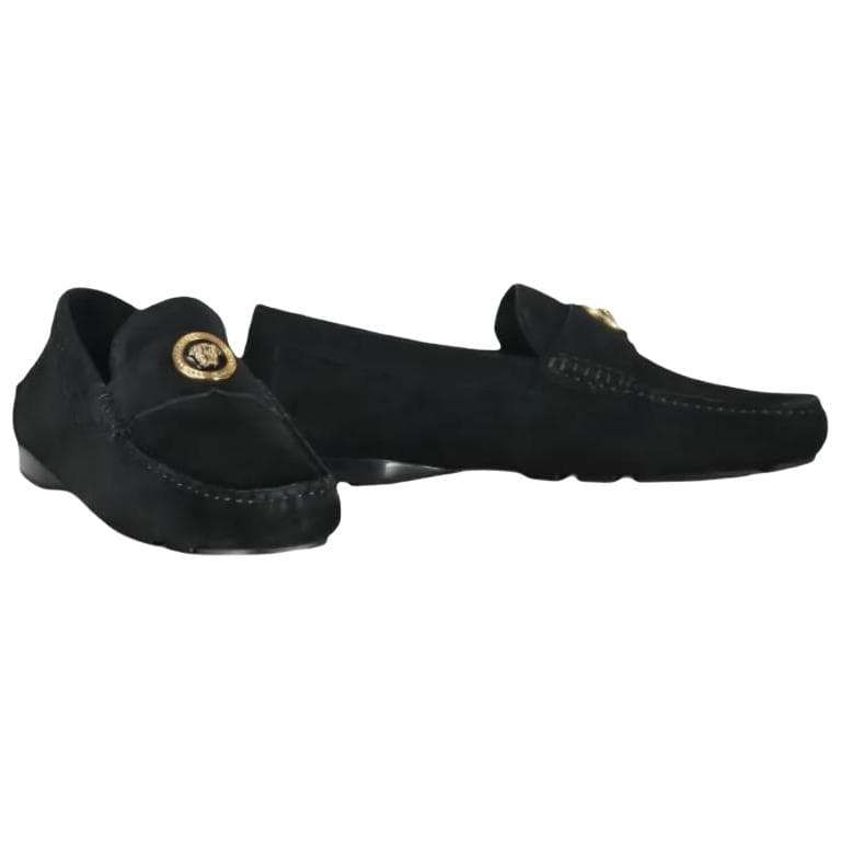 VERSACE Calfskin Slip-On Flat Loafers Casual Shoes Men's Black 6