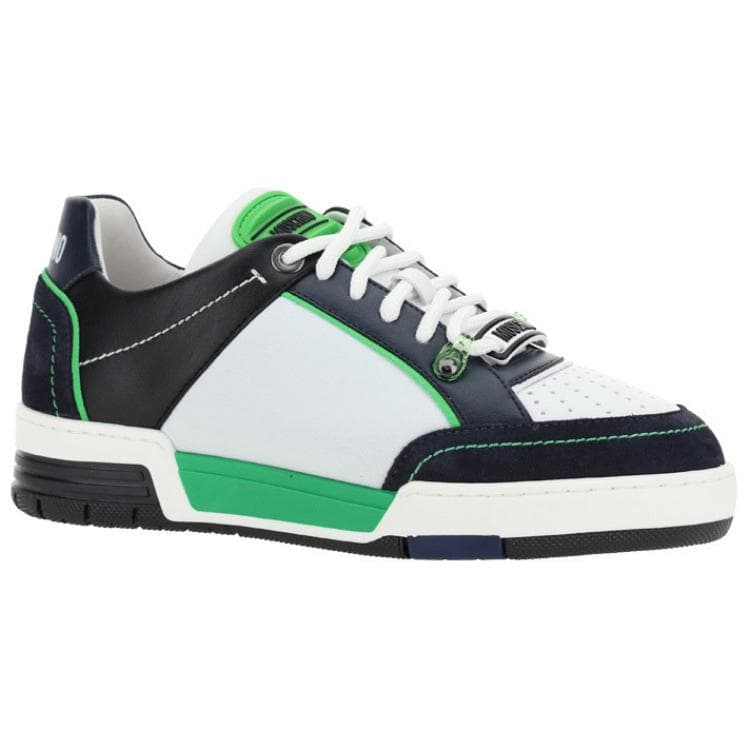 MOSCHINO Lace-Up Low-Top Fashion Sneakers Men's White Green Black 3