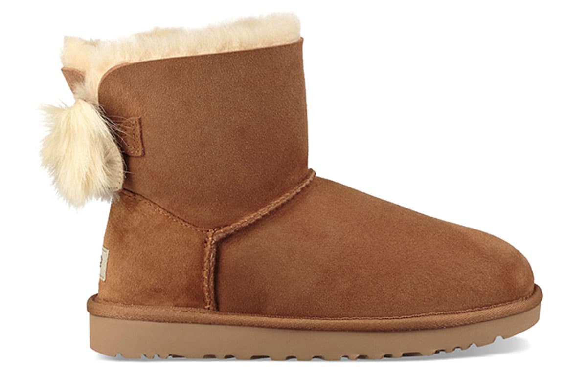 UGG Fluff Bow Mini Fleece Lined Brown Women's 3