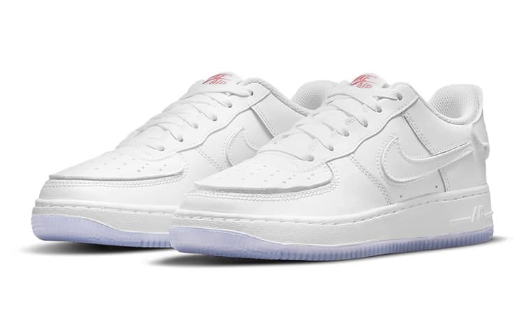 Nike Air Force 1 Slip Resistant Cushioning Abrasion Resistant Low Top Kids' Skateboarding Shoes White Blue Teenagers 4