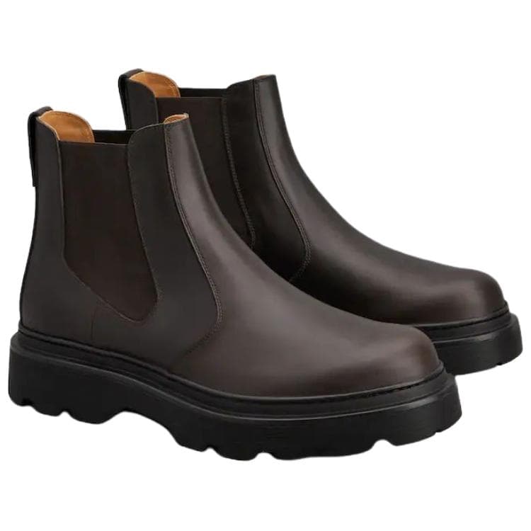 TOD'S Calfskin Round Toe Slip-On Short Chelsea Boots 3.5cm Men's Brown 5