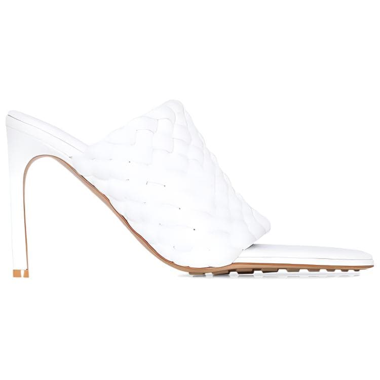 Bottega Veneta Women's Leather Round-Toe Slide Sandals White 3