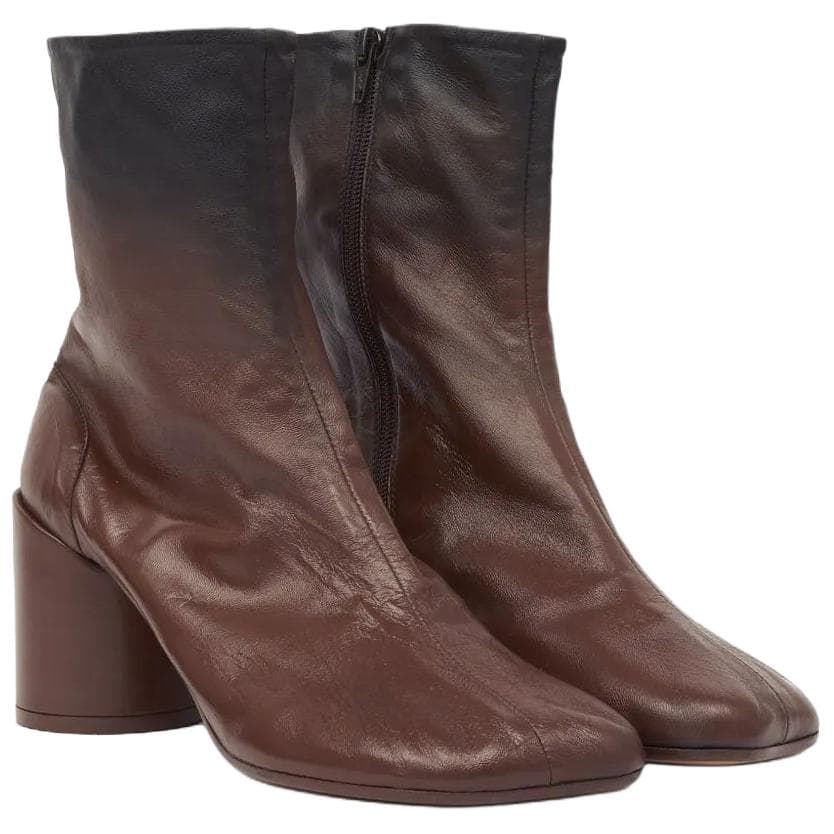 MM6 Maison Margiela Lambskin Chunky Heel Zip Ankle Boots 9cm Women's Brown 6