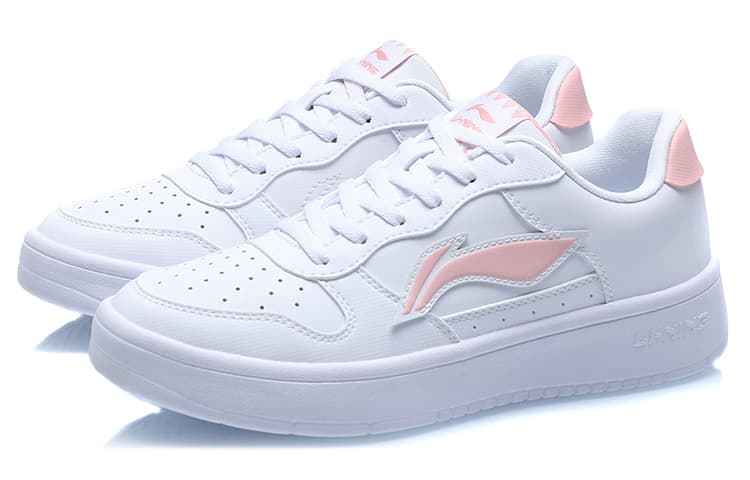 LiNing Sports Life Collection Anti Slip And Wear Resistant Lightweight Low Top Skateboard Shoes Women's White Pink 5