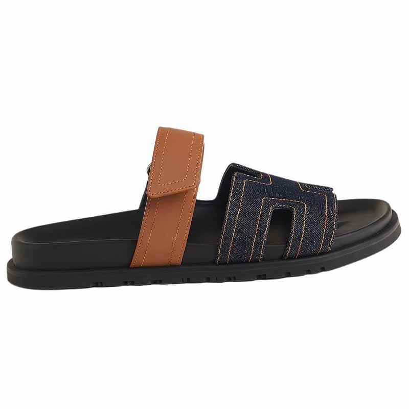 HERMES Chypre Slide Slippers Men Black Orange 3
