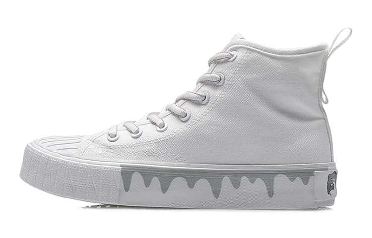 LiNing Anti-Slip And Wear-Resistant Lightweight High-Top Canvas Shoes Women's White Yellow 2