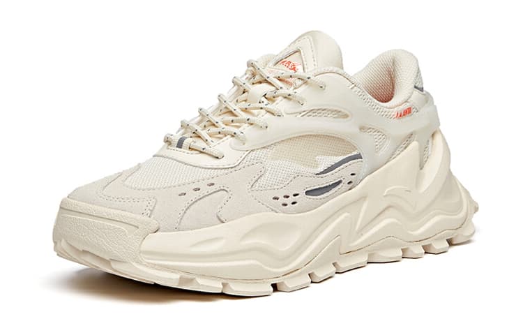 ANTA Hot Chunky Sneakers Women's Low-Top Light Beige White/Fluorescent Hot Orange 4