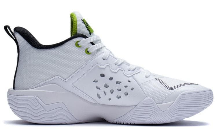 LiNing Cushioning Anti-Slip Wear-Resistant Coverage Support Rebound Mid-Top Basketball Shoes White Green 3