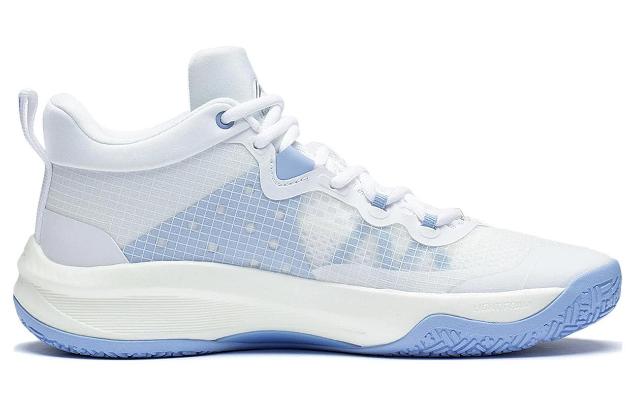 LiNing Cushioning Anti Slip And Wear Resistant Breathable Coverage Low Top Basketball Shoes Men's White Blue 3