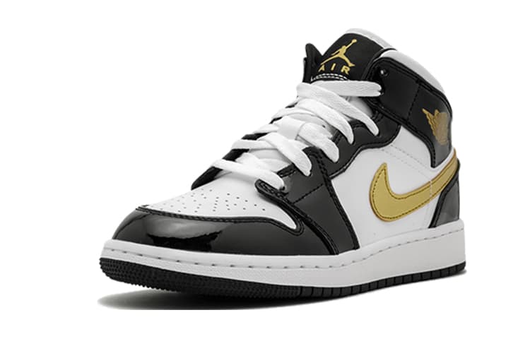 Jordan 1 Mid Patent Black White Gold GS 3